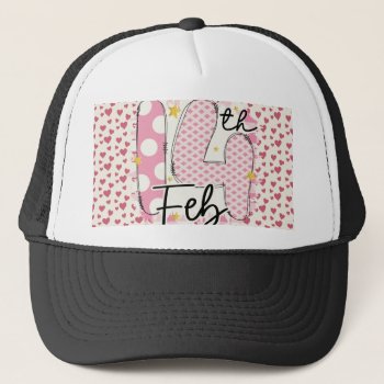14th Feb Hearts  Dots  Diamond Design Pink Trucker Hat by toots1 at Zazzle