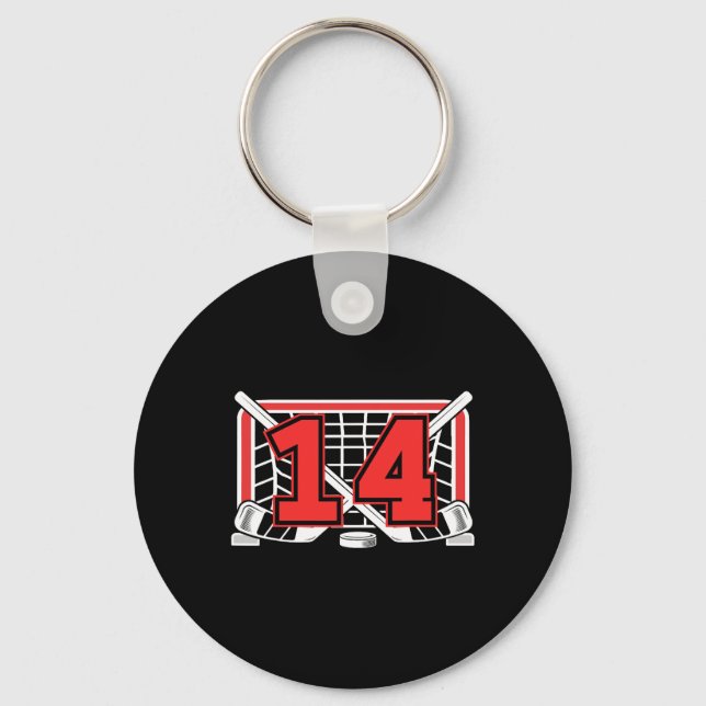 14th Ice Hockey Birthday 14 Year Old Ice Hockey Pl Keychain (Front)