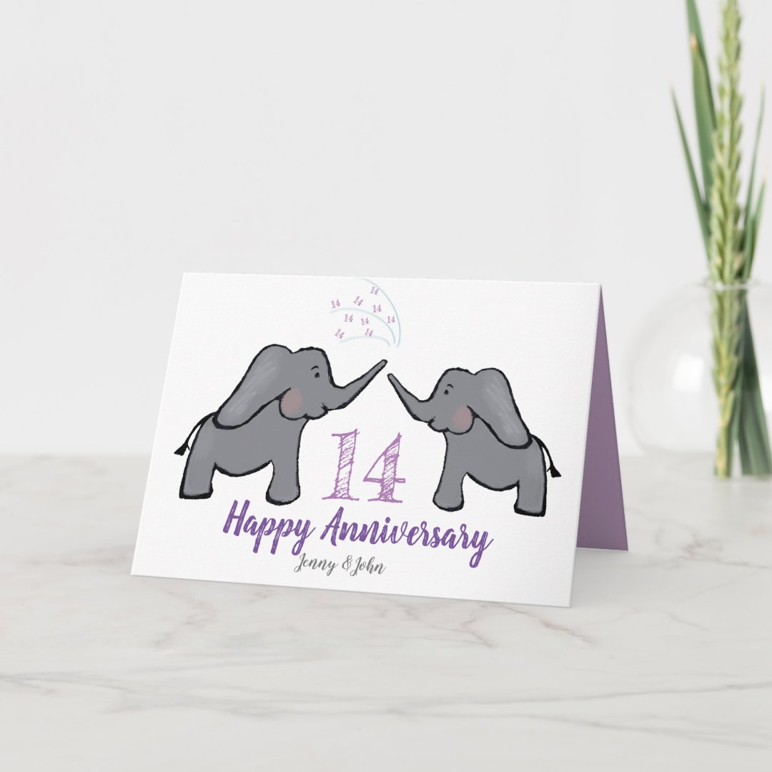 14th ivory wedding anniversary cute elephant card Zazzle