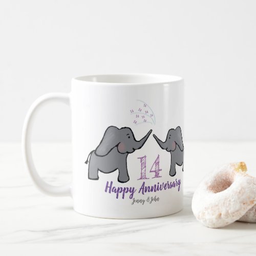 14th ivory wedding anniversary cute elephant coffee mug
