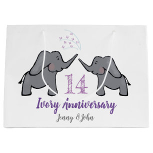 14th ivory wedding anniversary cute elephant large gift bag