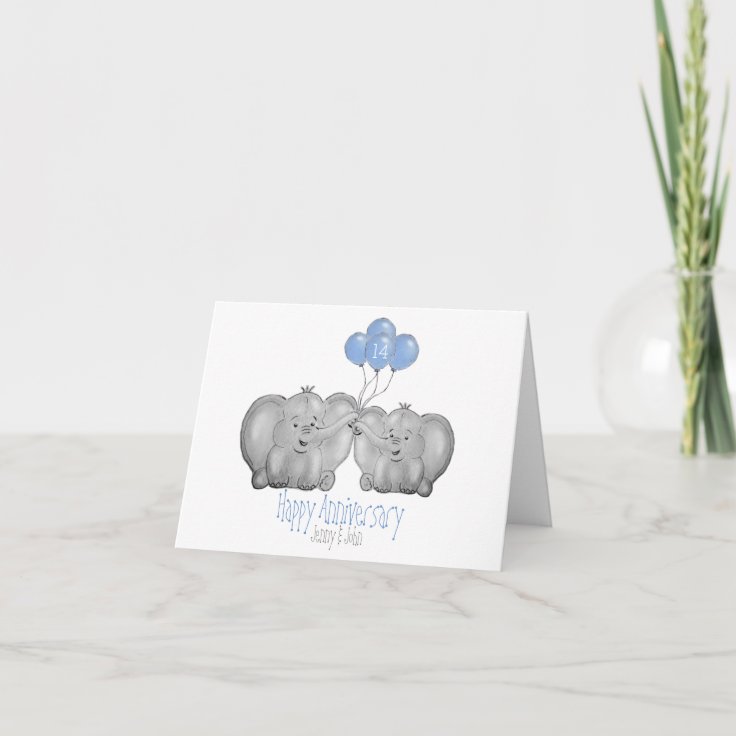14th ivory wedding anniversary elephant card Zazzle