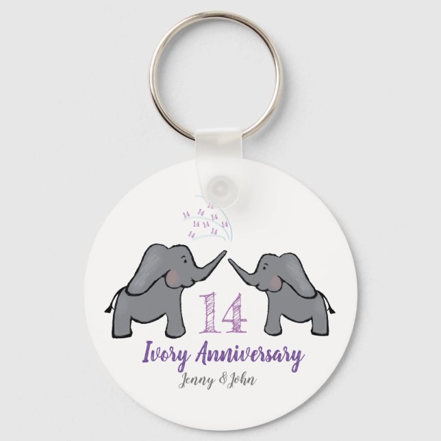 14th ivory wedding anniversary elephant keychain (Front)