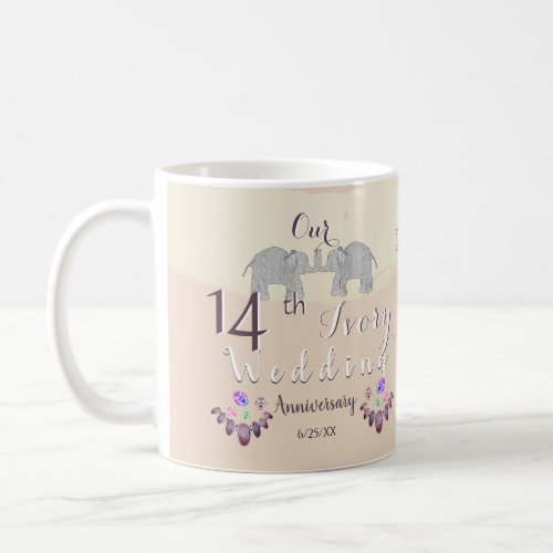 14th Ivory Wedding Anniversary Elephants  Opals  Coffee Mug