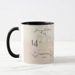 14th Ivory Wedding Anniversary Elephants & Opals Mug