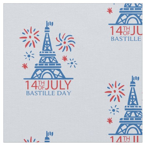 14th July French Bastille Day on Blue Fabric