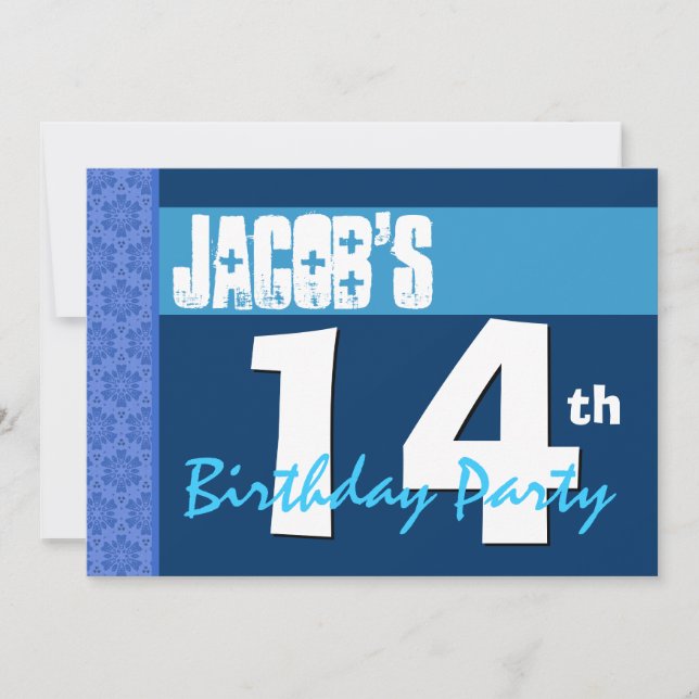 14th Modern Blue Star Pattern Teen Birthday Invitation (Front)