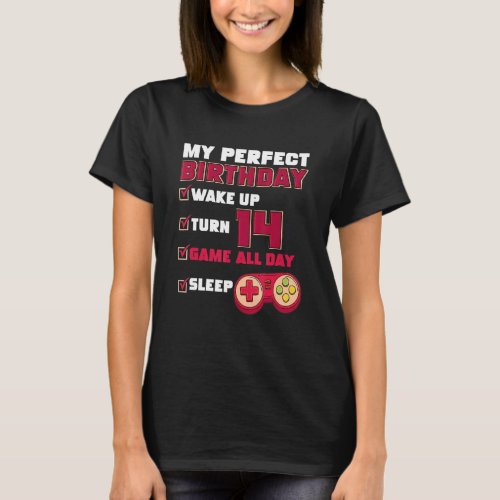 14th Perfect Birthday Gamer Gaming 14 Year Old  Bo T_Shirt