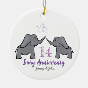 14th purple ivory elephant anniversary ceramic ornament