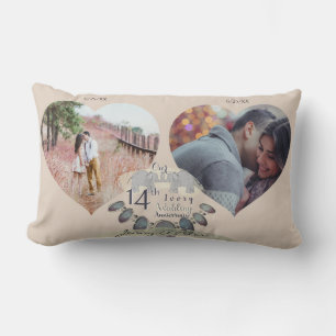 14th Wedding Anniversary 2 Photos Hearts Lumbar Pillow
