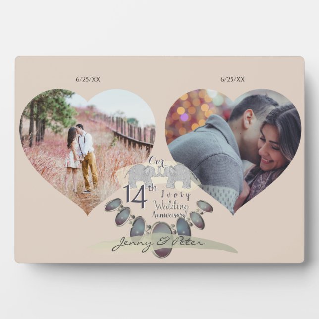 14th Wedding Anniversary 2 Photos Hearts Plaque (Front)