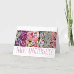 14th Wedding Anniversary Card pastel roses