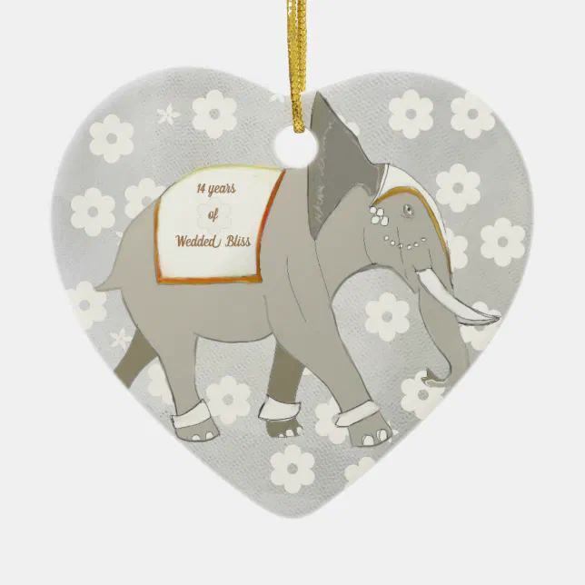 14th Wedding Anniversary Elephant Ceramic Ornament Zazzle