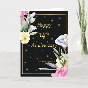 14th wedding Anniversary golden greeting card 