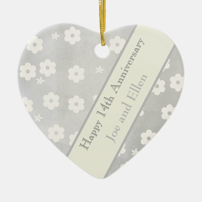 14th Wedding Anniversary, Ivory Anniversary Ceramic Ornament (Front)