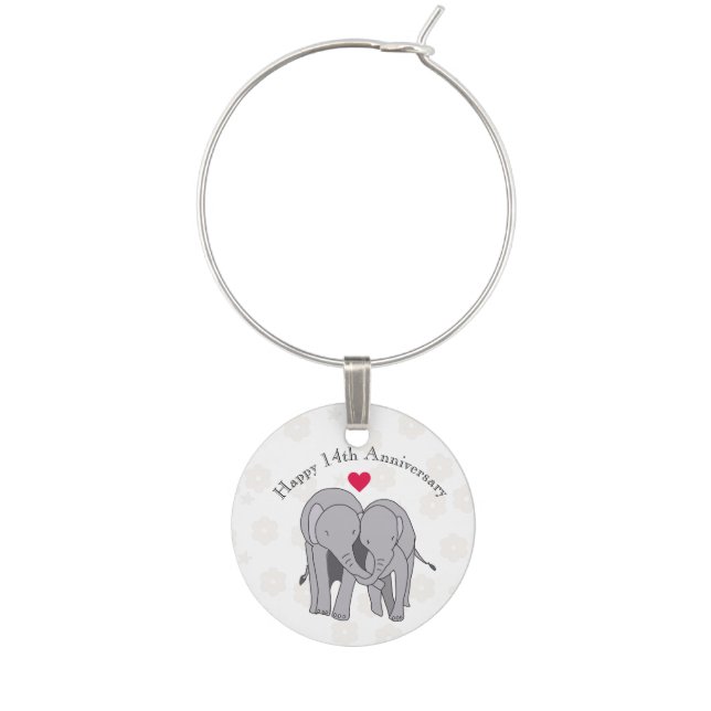 14th Wedding Anniversary, Ivory Anniversary  Wine  Charm (Front)