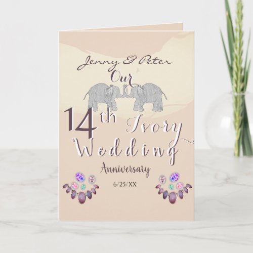 14th Wedding Anniversary Opals  Elephants  Card