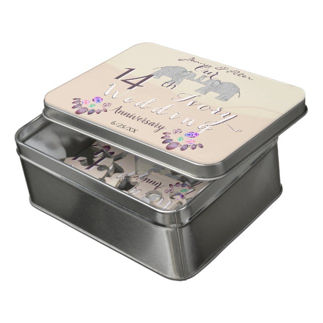 14th Wedding Anniversary Opals & Elephants Jigsaw Puzzle