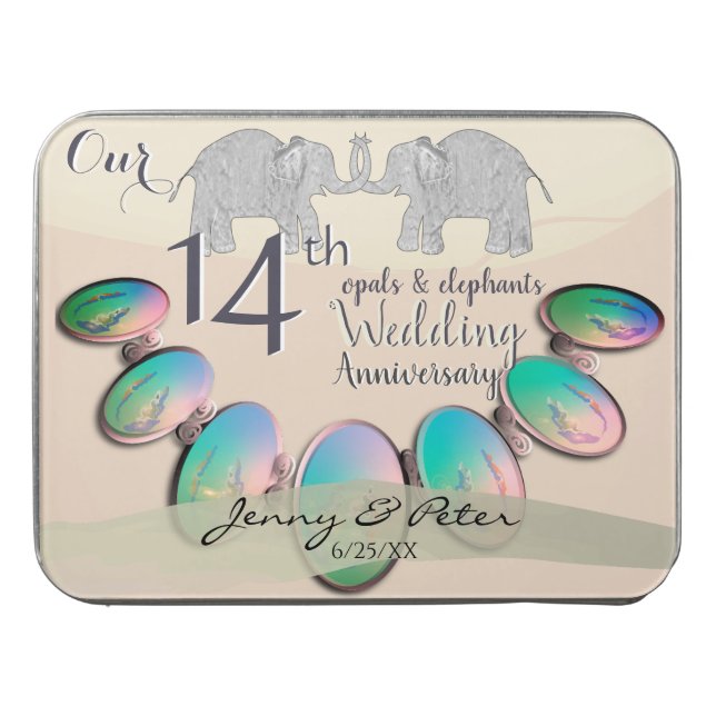 14th Wedding Anniversary Opals & Elephants  Jigsaw Puzzle (Case Horizontal)