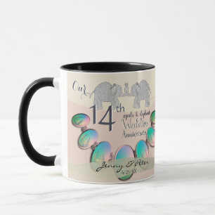 14th Wedding Anniversary Opals & Elephants Mug