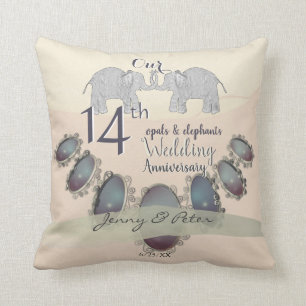 14th Wedding Anniversary Opals & Elephants Throw Pillow