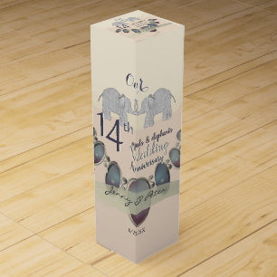 14th Wedding Anniversary Opals & Elephants Wine Box