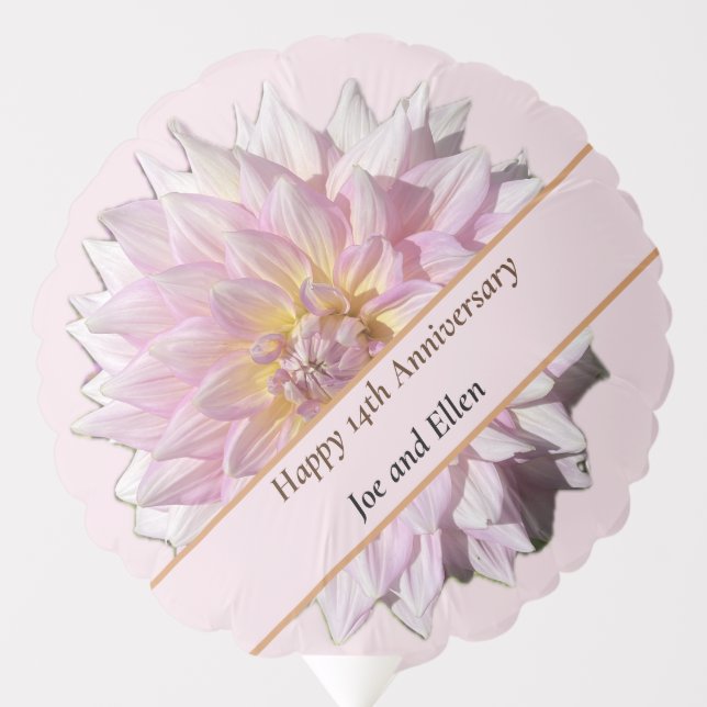 14th Wedding Anniversary, pink dahlia Balloon (Front)