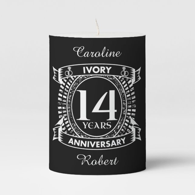 14TH wedding IVORY anniversary Pillar Candle (Front)