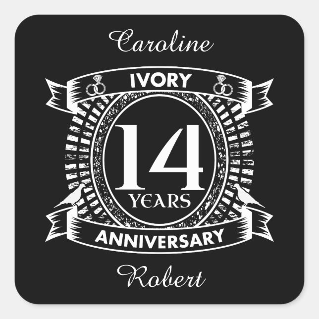 14TH wedding IVORY anniversary Square Sticker (Front)