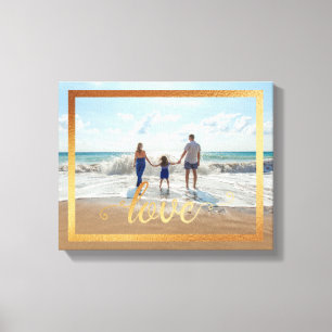 14x11 Love Typography with Gold Frame Canvas Print