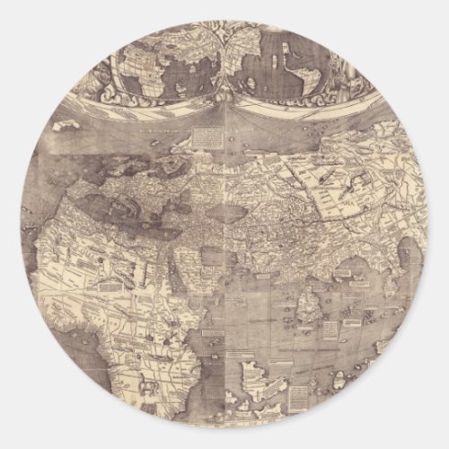 1507 Martin Waldseemuller World Map Classic Round Sticker