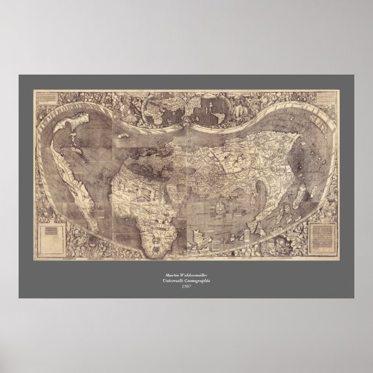1507 Martin Waldseemuller World Map Poster