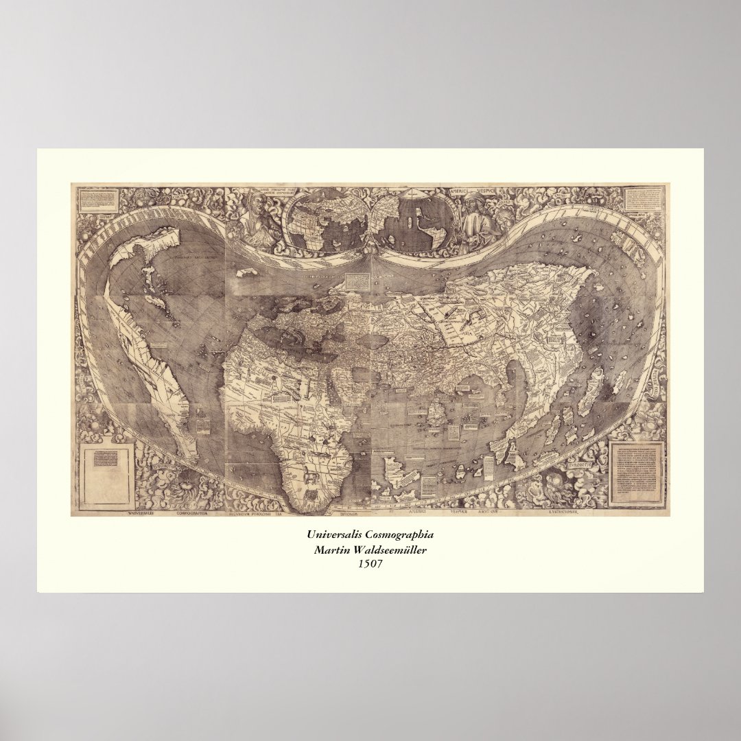 1507 Martin Waldseemuller World Map Poster | Zazzle