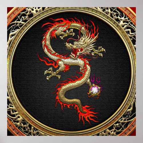 150 Golden Chinese Dragon Fucanglong Poster
