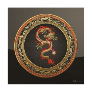 [150] Golden Chinese Dragon Fucanglong Wood Wall Art