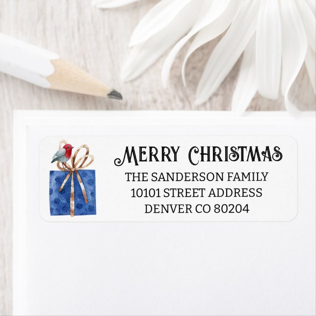 150 Red Robin Christmas Return Address Label  (Insitu)