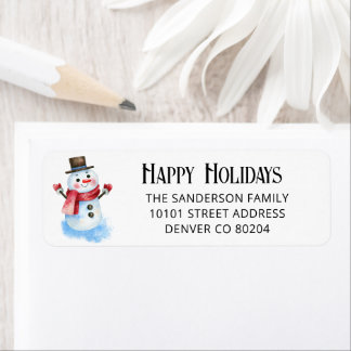 150 Retro Snowman Holiday Return Address Label 
