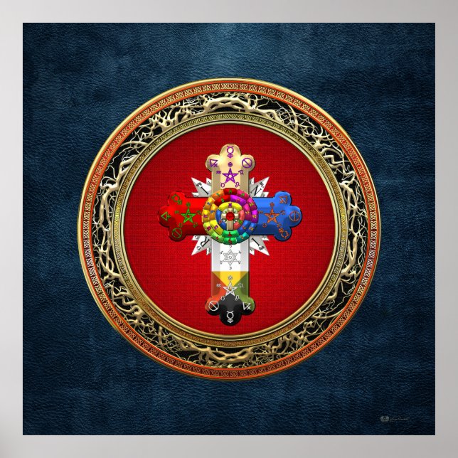 [150] Rosy Cross (Rose Croix) on Red & Gold Poster (Front)