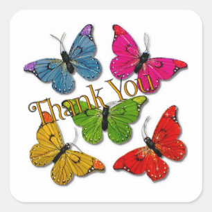 15418 colourful butterflies thank you square stick square sticker