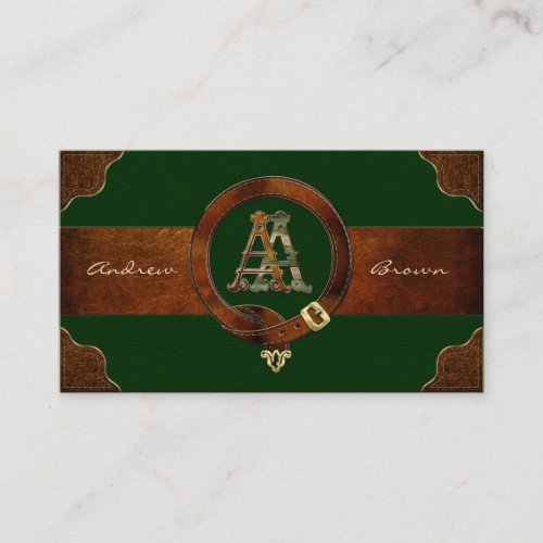 [154] AA Monogram [Brass+Leather] Business Card Templates