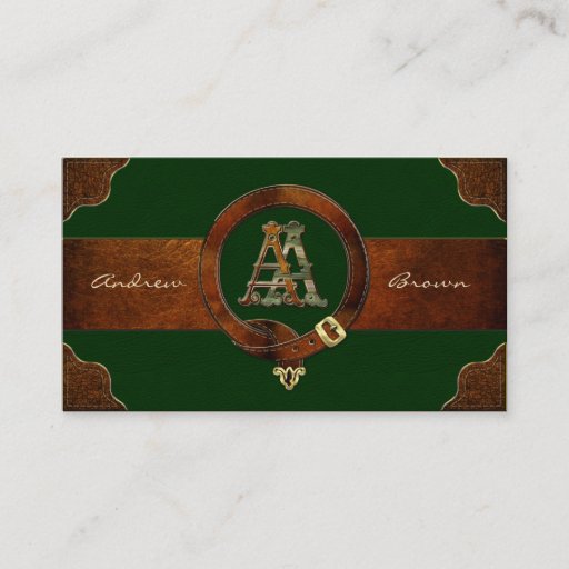 Customizable [154] AA Monogram [Brass+Leather] Business Card Templates