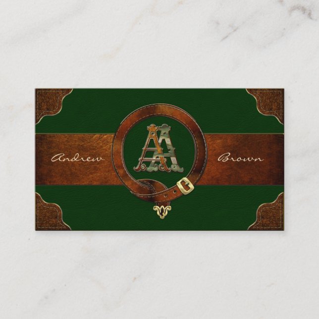 [154] AA Monogram [Brass+Leather] Business Card (Front)