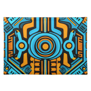 155 blue and orange symmetrical pattern cloth placemat