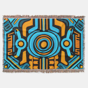 155 blue and orange symmetrical pattern throw blanket