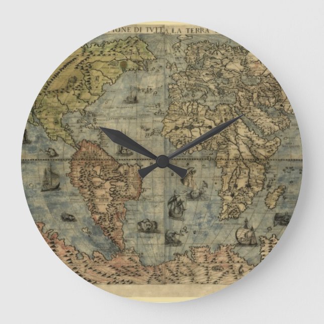 1565 Ferando Berteli (Fernando Bertelli) World Map Large Clock (Front)