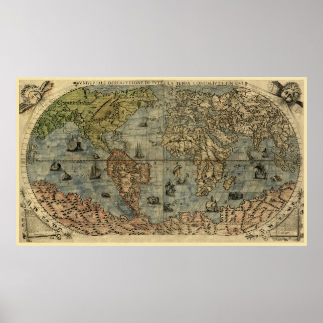 1565 Ferando Berteli (Fernando Bertelli) World Map Poster (Front)