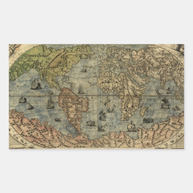 1565 Ferando Berteli (Fernando Bertelli) World Map Rectangular Sticker (Front)