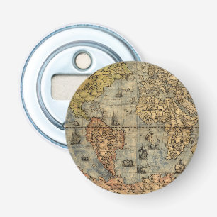 1565 Forlani Antique World Map Vintage Cartography Bottle Opener