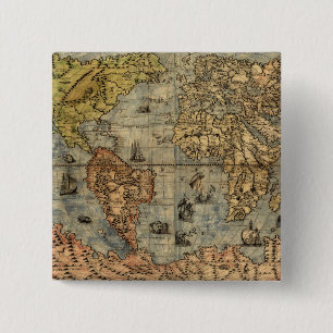 1565 Forlani Antique World Map Vintage Cartography Button