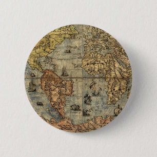 1565 Forlani Antique World Map Vintage Cartography Button